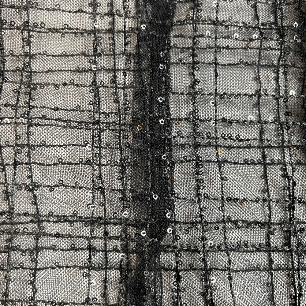 Black Plaid Sheer Sparkle Button Up Blouse Top Medium Whimsigoth Edgy Fairy - Picture 6 of 13